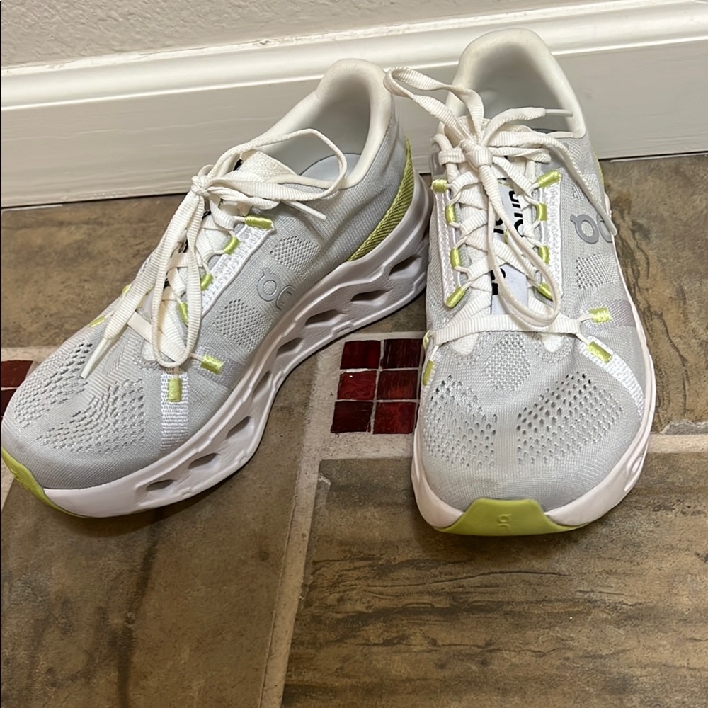 On Running Women's White and Green Running Shoes